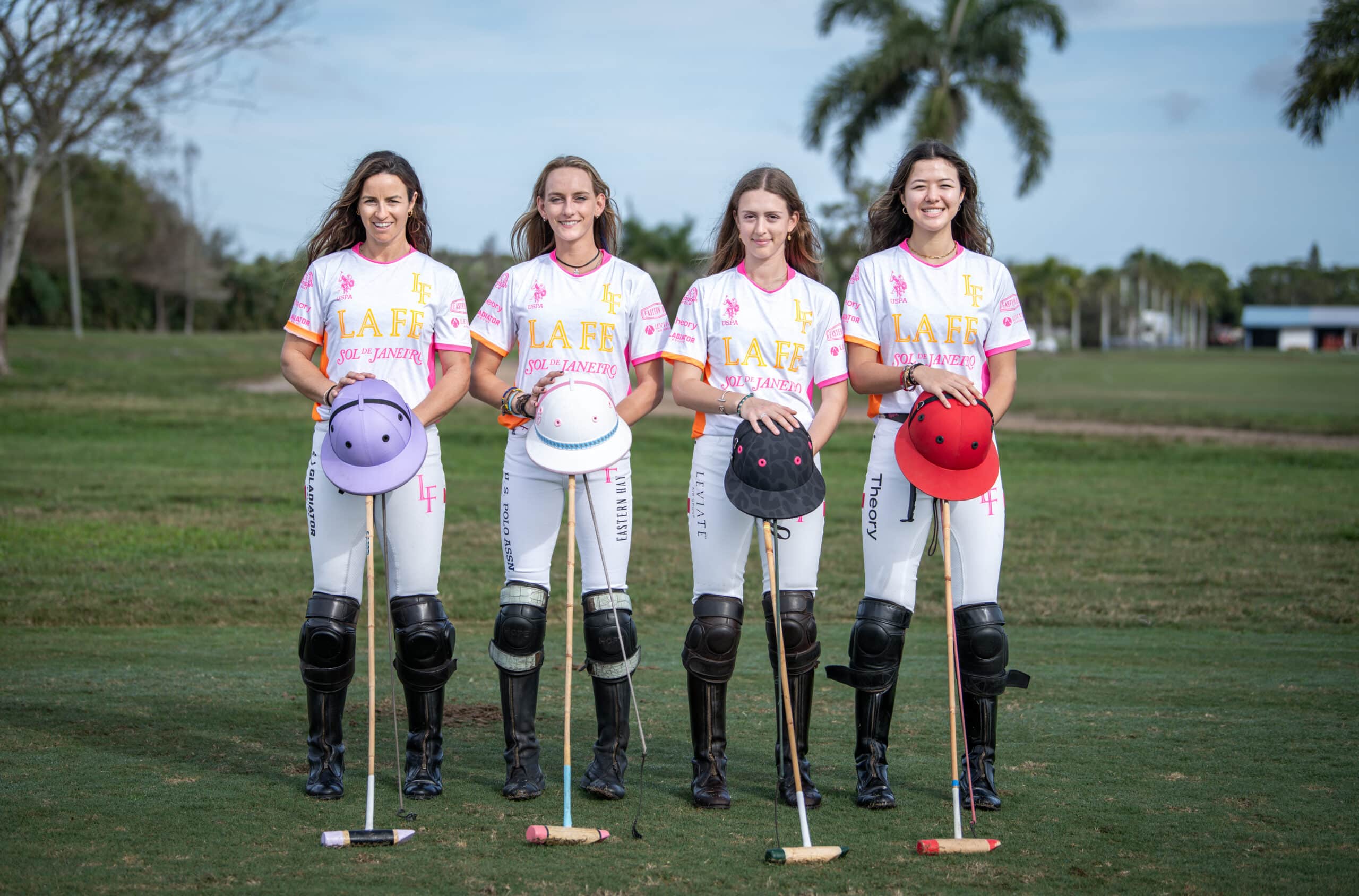 2024 LA FE Female Polo Team wearing White Uniform - Polo Sponsorships